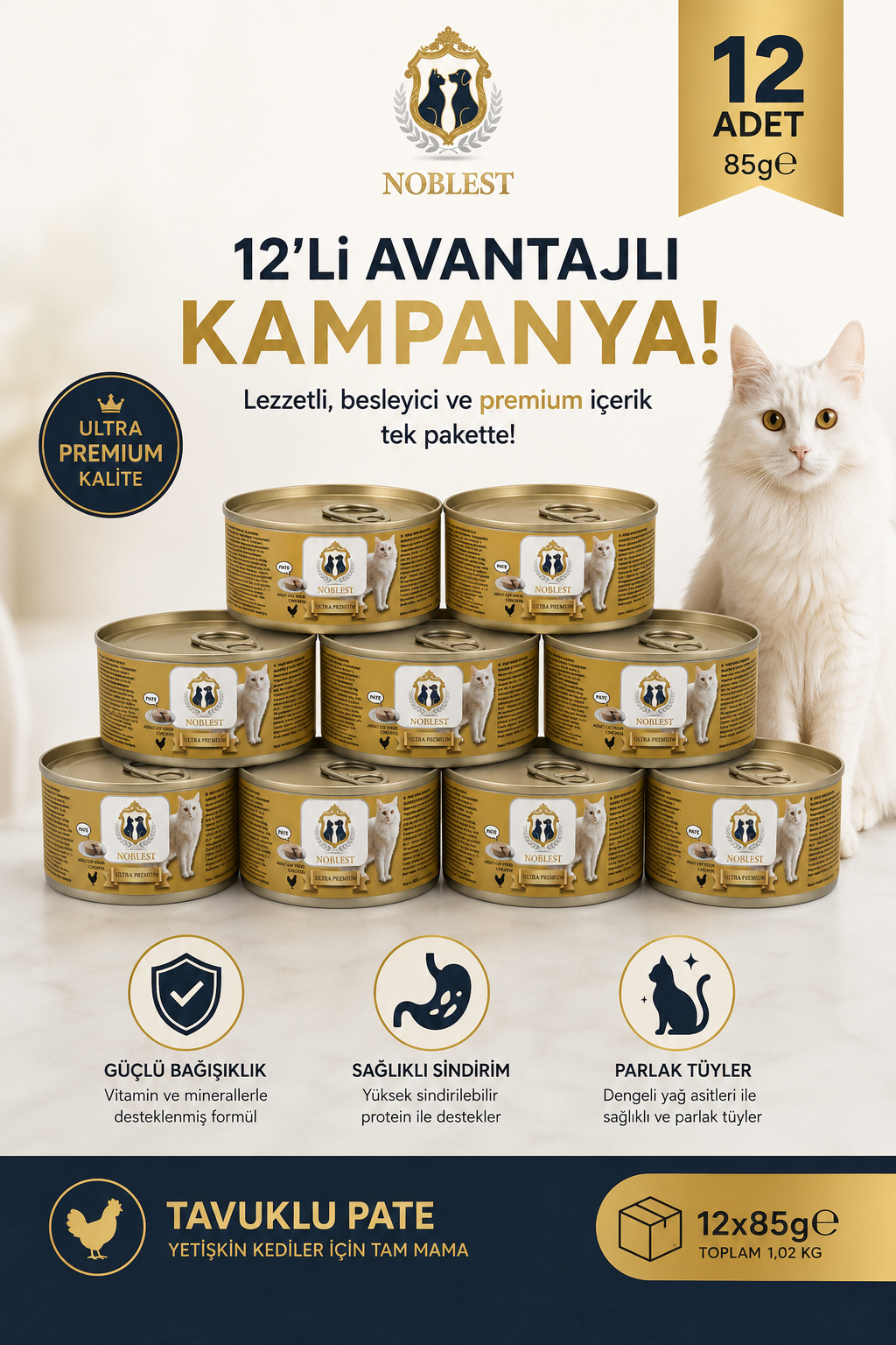TAVUKLU PATE 85 g YAŞ KEDİ MAMASI x 12 Adet