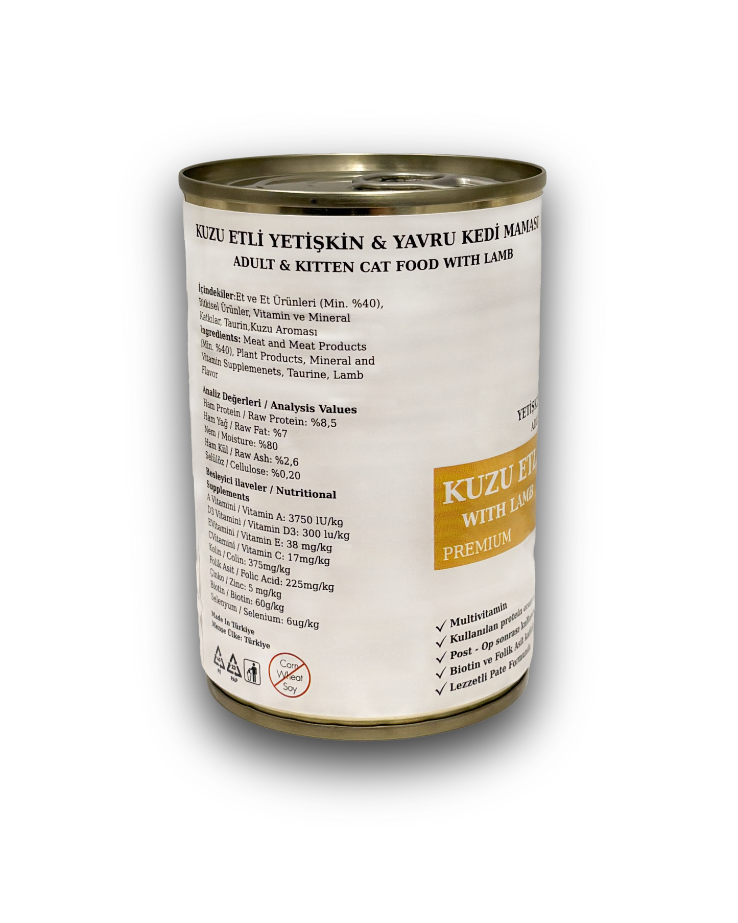 KUZU ETLİ YETİŞKİN & YAVRU KEDİ PATE YAŞ MAMASI 12 x 415 gr