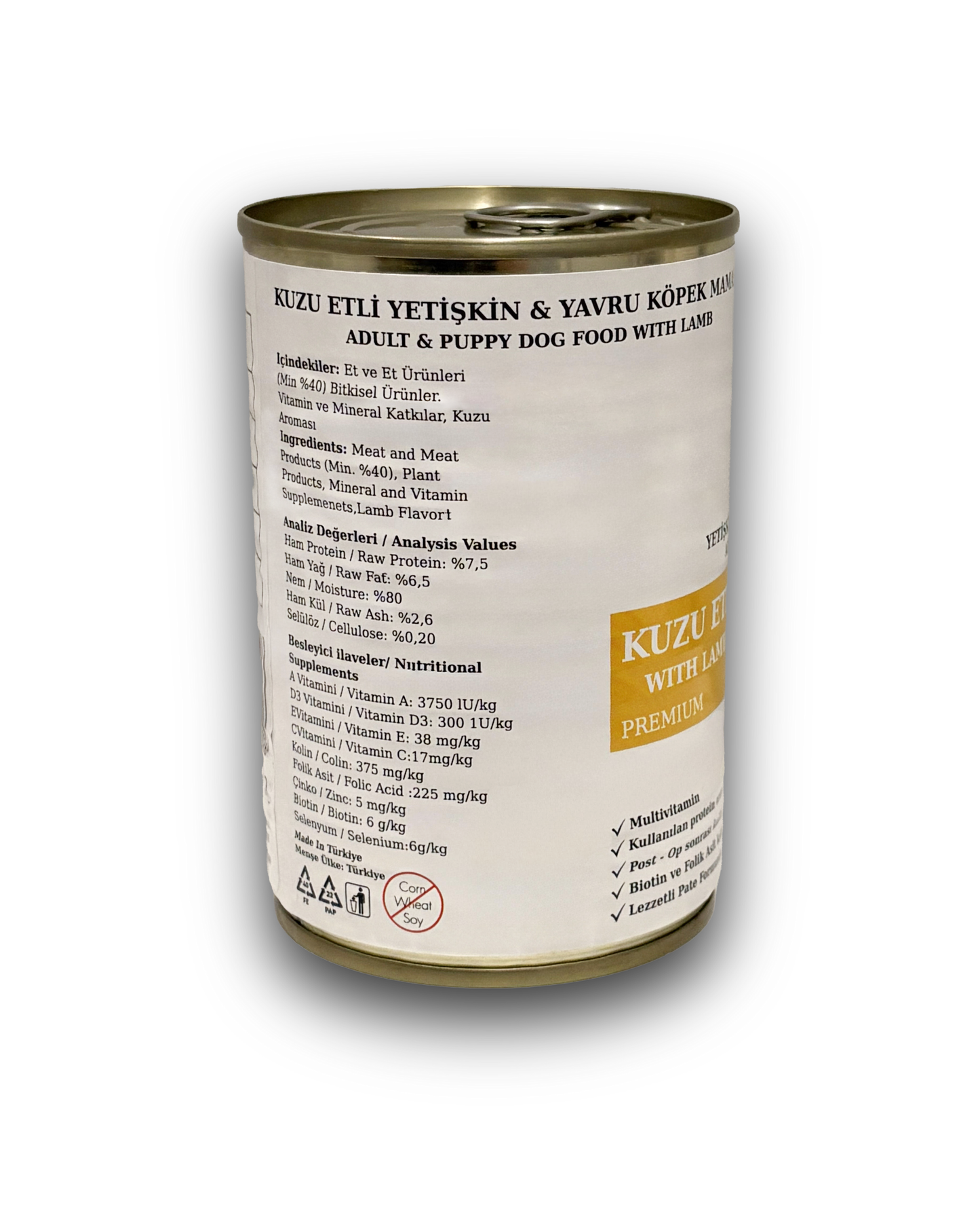 KUZU ETLİ YETİŞKİN & YAVRU KÖPEK PATE YAŞ MAMASI 12 X 415 gr